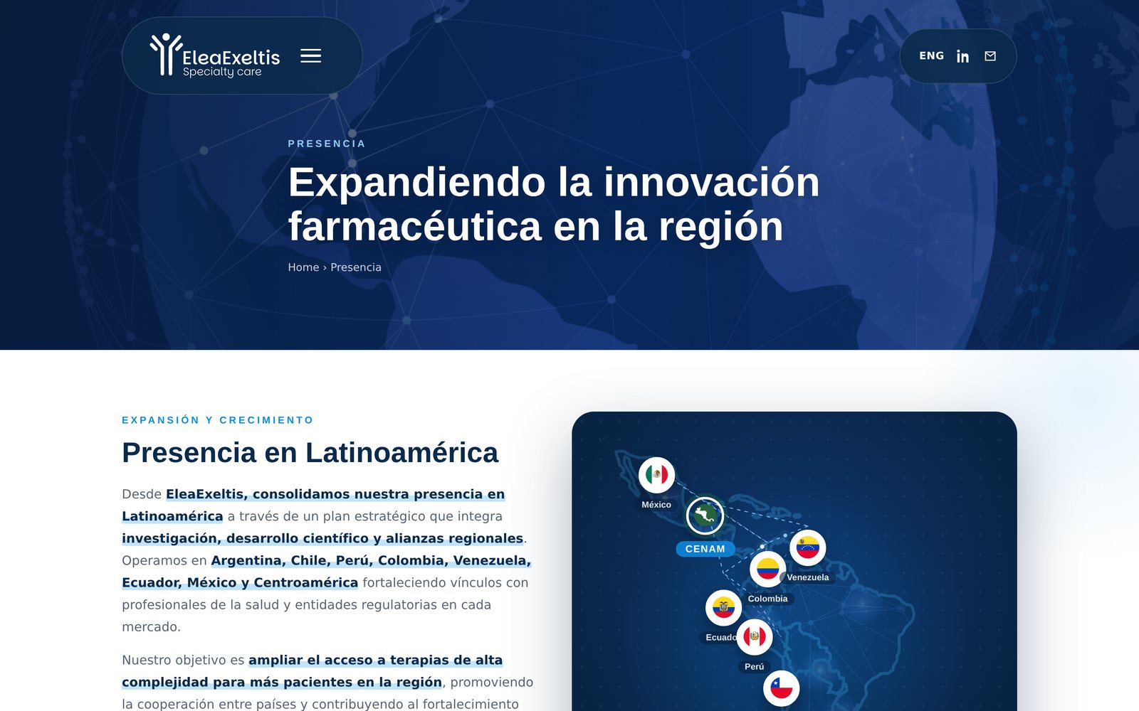 Sección Presencia en Latinoamérica del sitio regional